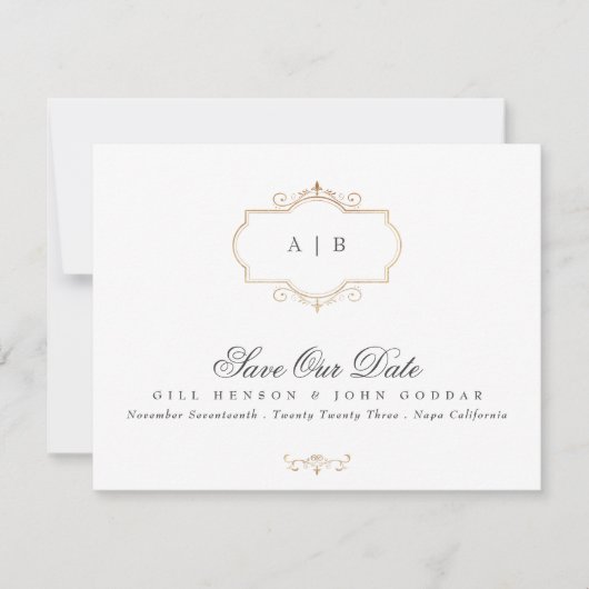 klassieke gouden monogram foto behalve de datum aankondiging (Voorkant)