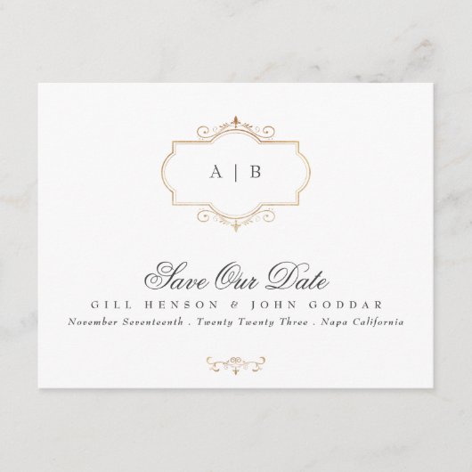 klassieke gouden monogram foto behalve de datum aankondiging (Voorkant)