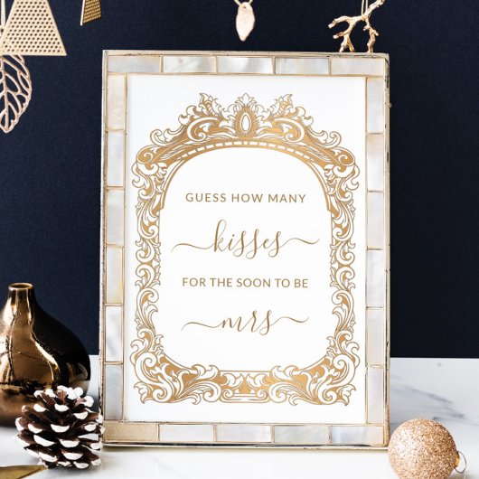 Klassieke Gouden Rand Wit Hoeveel Kisses Spel Poster