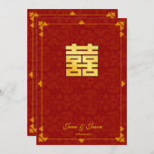Klassieke gouden rode dubbele vreugde bruiloft RSV Kaart (Voorkant / Achterkant)