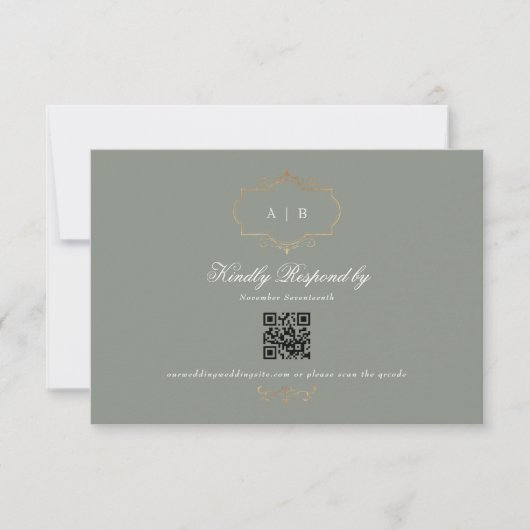 klassieke gouden salie groen QR CODE bruiloft webs RSVP Kaartje (Voorkant)