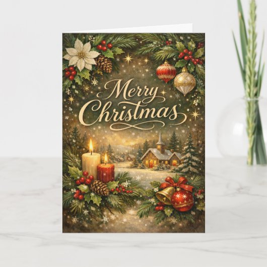 Klassieke Gouden Script Winter Prettig Kerstfeest Feestdagen Kaart (Voorkant)