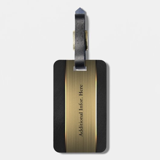 Klassieke gouden streep op zwart | Gepersonaliseer Bagagelabel (Achterkant verticaal)