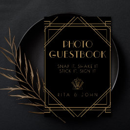 Klassieke Gouden Vintage Trouwfoto Guestbook Sign Poster