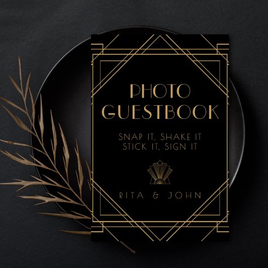 Klassieke Gouden Vintage Trouwfoto Guestbook Sign Poster