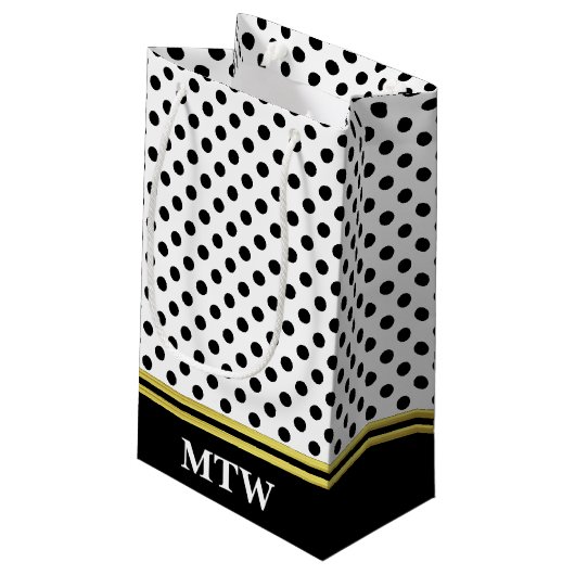 Klassieke Gouden Witte en Zwarte Stippen met Monog Klein Cadeauzakje (Achterkant Gekanteld)