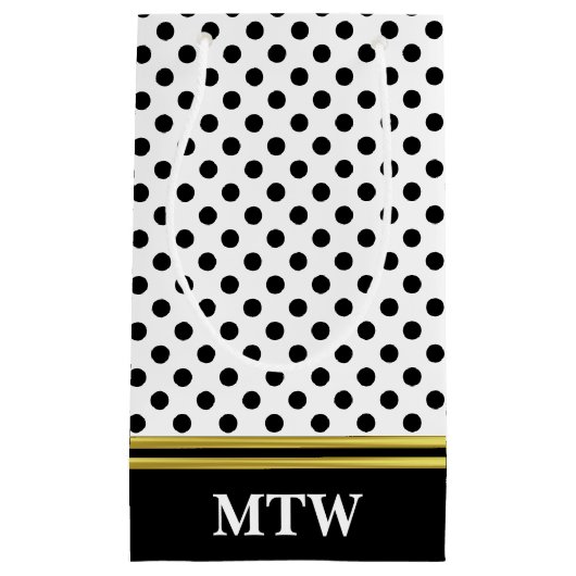 Klassieke Gouden Witte en Zwarte Stippen met Monog Klein Cadeauzakje (Voorkant)