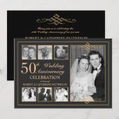 Klassieke Gouden & Zwarte Foto Huwelijksjubileum Kaart (Voorkant / Achterkant)