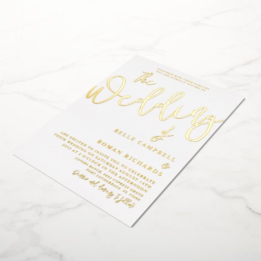 Klassieke goudkalligrafie bruiloft folie uitnodiging (Gedraaid)