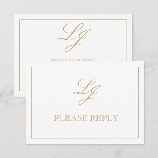 Klassieke goudkalligrafie Monogram Geen maaltijden RSVP Kaartje (Voorkant / Achterkant)