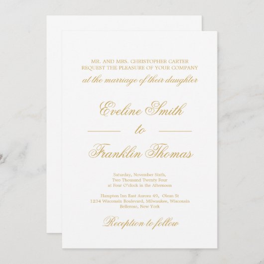 Klassieke goudkalligrafiemanteling voor bruiloft kaart (Voorkant / Achterkant)