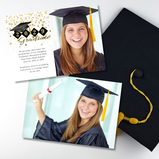 Klassieke Graduation Cap Zwart Goud Foto Aankondiging