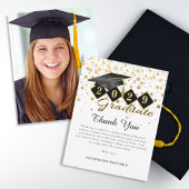 Klassieke Graduation Cap Zwart Goud Foto Bedankkaart