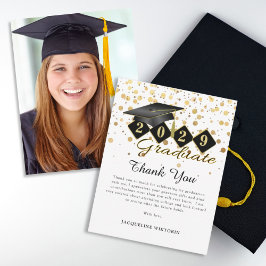 Klassieke Graduation Cap Zwart Goud Foto Bedankkaart