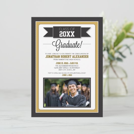 Klassieke Graduation Party Invitation (goud) Kaart (Staand voorkant)
