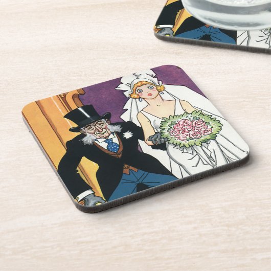 Klassieke grappige bruiloft, romantische liefde tu onderzetter (Linkerzijde)