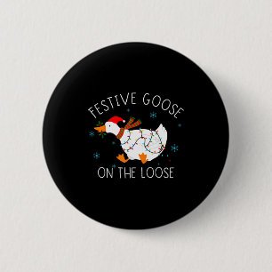 Klassieke Grappige Feestelijke Gans Op Hol Kerstmi Ronde Button 5,7 Cm