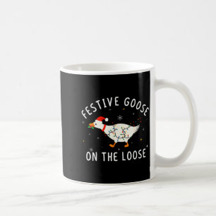 Klassieke Grappige Feestelijke Gans Op Vrije Voete Koffiemok