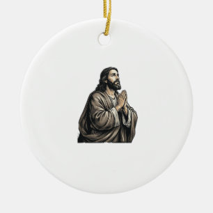 Klassieke Gravure Biddende Man Religieus Shirt Des Keramisch Ornament