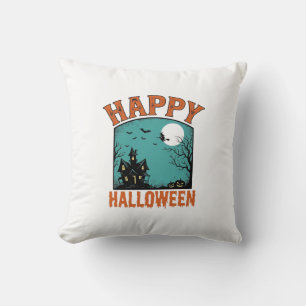 Klassieke Gravure Gelukkig Halloween Spokenhuis On Kussen