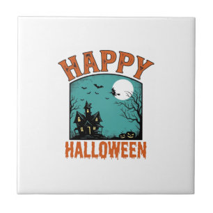 Klassieke Gravure Gelukkig Halloween Spokenhuis On Tegeltje