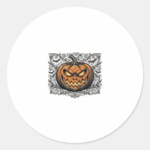 Klassieke Gravure Halloween Pompoen Shirt Ontwerp_ Ronde Sticker