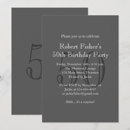 Klassieke Gray Birthday Uitnodiging (Voorkant / Achterkant)