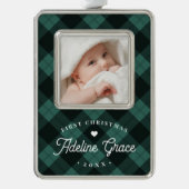 Klassieke Green Pset Baby's eerste kerstfoto Verzilverd Omlijst Ornament (Voorkant)