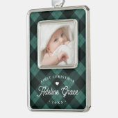 Klassieke Green Pset Baby's eerste kerstfoto Verzilverd Omlijst Ornament (Links)