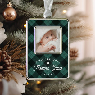 Klassieke Green Pset Baby's eerste kerstfoto Verzilverd Omlijst Ornament