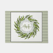 Klassieke Greenery Wreath Monogram Sage Stripes Deurmat (Voorkant)