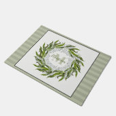 Klassieke Greenery Wreath Monogram Sage Stripes Deurmat (Schuin)