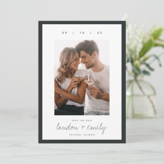 Klassieke grens | Eenvoudige elegante verticale fo Save The Date (Staand voorkant)