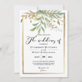 Klassieke grens Golden Leaves Greenery bruiloft Kaart (Voorkant)