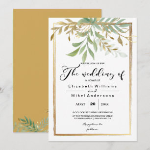 Klassieke grens Golden Leaves Greenery bruiloft Kaart