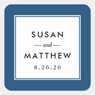 Klassieke grens marineblauw huwelijk vierkante sticker