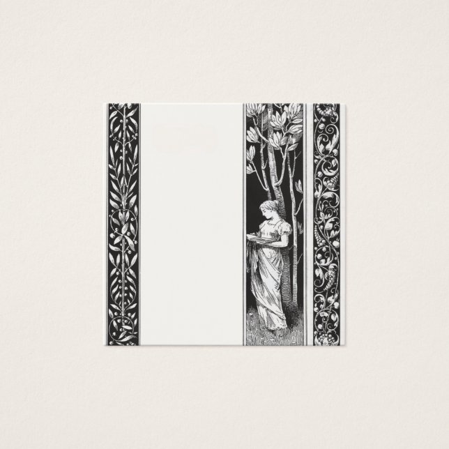 Klassieke  grensvrouw met boek vierkante visitekaartjes (Voorkant)