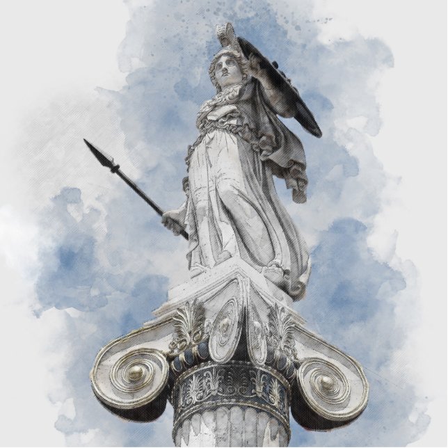 Klassieke Griekse Athena Statue Art - Minimalistis Staand Fotobeeldje (Voorkant)