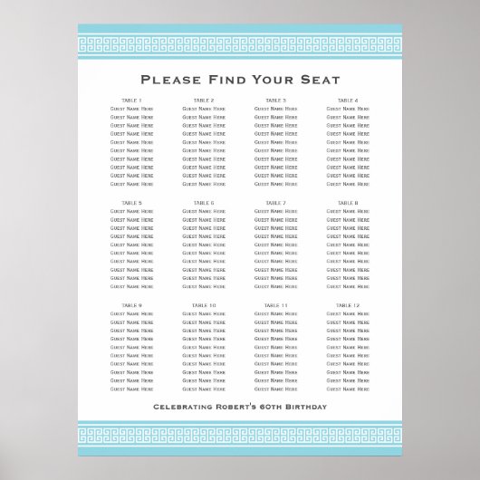 Klassieke Griekse sleutel 12 tafels Zitplan Teken  Poster (Voorkant)