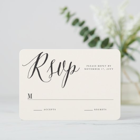 Klassieke Griekse Sleutel Kalligrafie Script Chiqu RSVP Kaartje (Staand voorkant)
