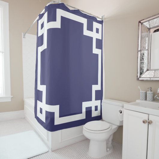 Klassieke Griekse sleutelgrens marineblauw wit Douchegordijn (In situ)