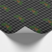 Klassieke grijs en zwart geruite dennenappel cadeaupapier (Hoek)