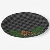 Klassieke grijs en zwart geruite dennenappel papieren bordje (Gekanteld)