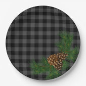 Klassieke grijs en zwart geruite dennenappel papieren bordje (Voorkant)