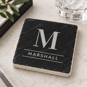 Klassieke Grijs Serif Monogram Naam in Tin Stenen Onderzetter