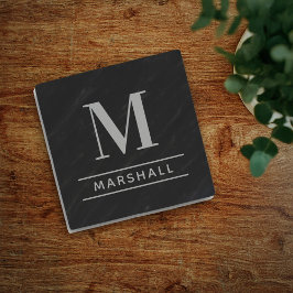 Klassieke Grijs Serif Monogram Naam in Tin Stenen Onderzetter