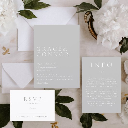 Klassieke Grijs & Wit Elegante Moderne Info Behuiz RSVP Kaartje