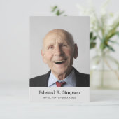 Klassieke grijze begrafenisgebeddenkaart met foto informatiekaartje (Staand voorkant)