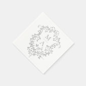 Klassieke Grijze Bloemkam Monogram Huwelijk Servet (Hoek)