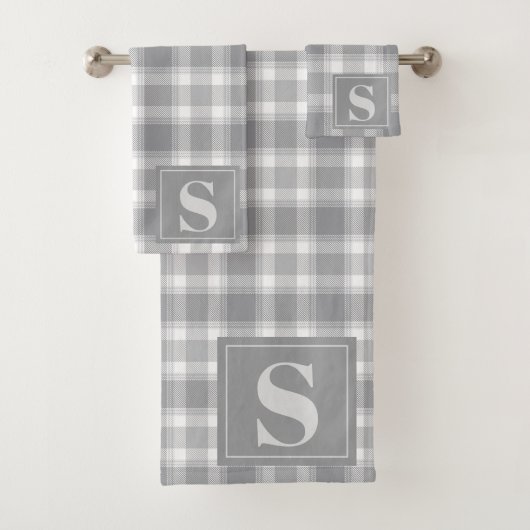 Klassieke Grijze Boerderijstijl Buffalo Plaid Mono Bad Handdoek (Insitu)